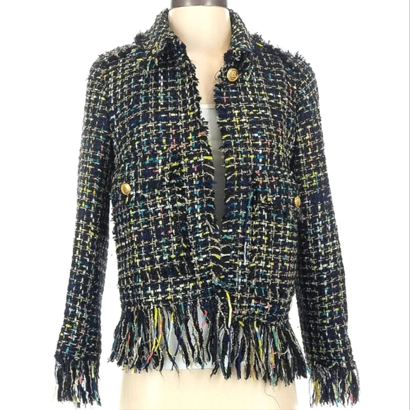 Zara Jackets & Blazers - Zara Women Rainbow Tweed w Fringe Jacket Small